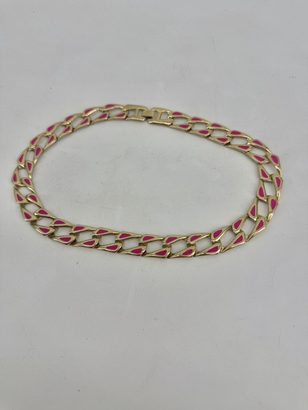 Gold Tone Chunky Chain Bracelet Pink Enamel Statement Bold Y2K Glam Retro